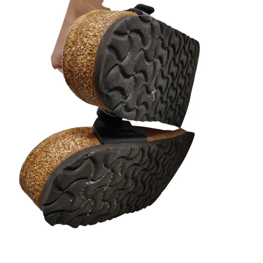 Birkenstock Gizeh Black Leather Sandals Size 39 (US 8–8.5) Cork Footbed Thong - Picture 6 of 8